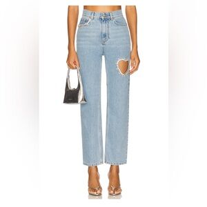 AREA Light Blue Heart Cutout Straight Leg Jeans